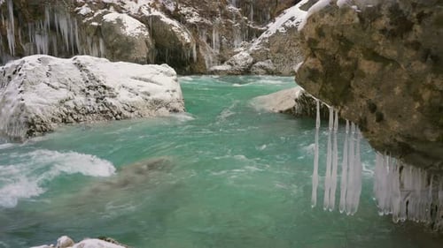 Picturesque Mountain River in Winter