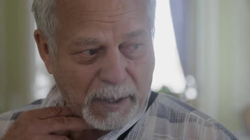 Aposentado grisalho animado discute o assunto ativamente