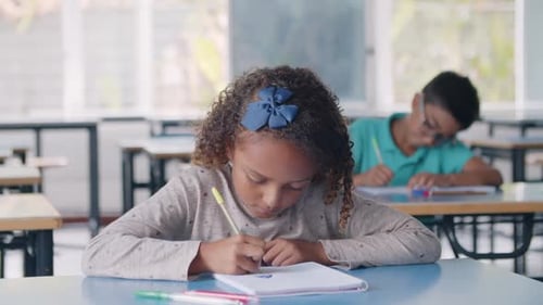 Focused Child Studying in Classroom Setting