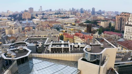Rooftops of Kiev Aerial Fly Over Roofs in the Center of Kyiv
