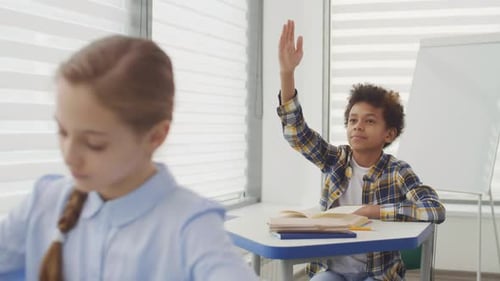 African School Boy Raising His Hand