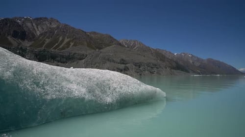 Tasman Glacier in Aoraki Mt Cook National Park, New Zealand.