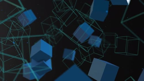 Abstract Geometric Cubes Floating in a Digital Technology Background Animation