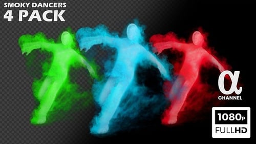 Three Fluid Smoke Dancing Figures with Alpha Channel