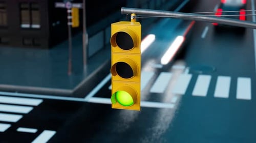 Modern Animated Traffic Light Sequence in Urban City Scene