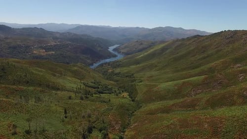 Drone Shot of Serene Mountains and River
