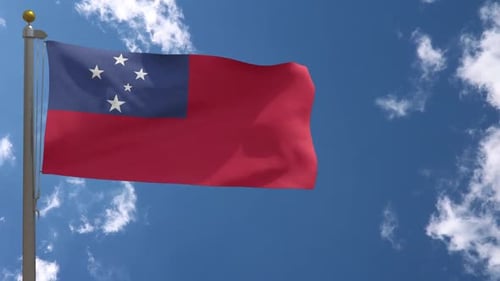 Realistic Samoa National Flag Waving in Blue Sky