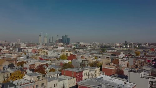 Fly Over Residential Borough Rows of Colourful Apartment Houses
