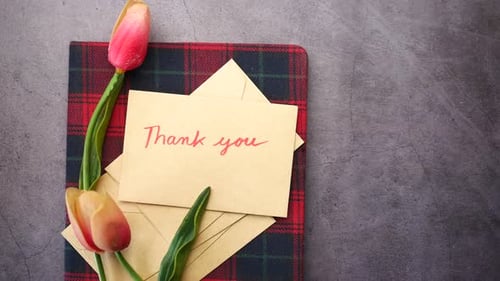 Thank You Note with Tulips on Table
