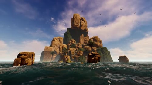 Fantastic Island With Stone Statues.