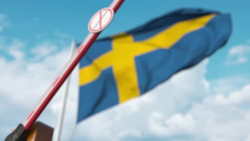 Swedish Flag and Coronavirus Barrier Opening Closing Animation