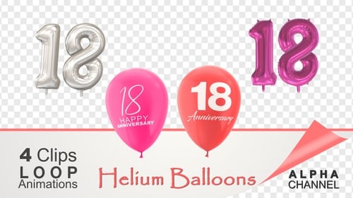 Animated Number 18 Anniversary Balloons Pack with Alpha Channel