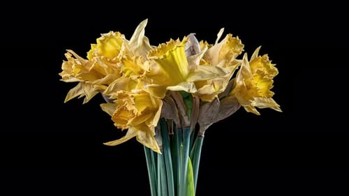 Yellow Daffodils Blooming in a Black Background