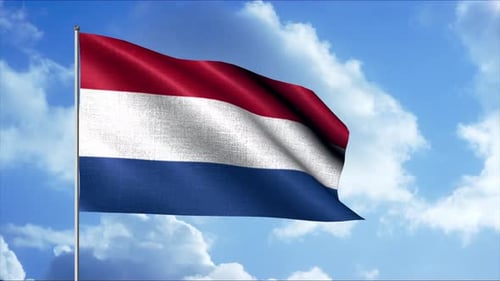 Animated Flag of Netherlands Waving in Blue Sky