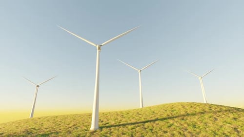 Renewable Energy Wind Turbines Spinning on a Grassy Hill