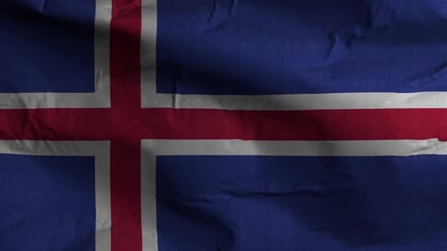 Waving Fabric Flag of Iceland with Realistic Texture