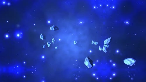 Animation von im Weltraum schwebenden Asteroiden