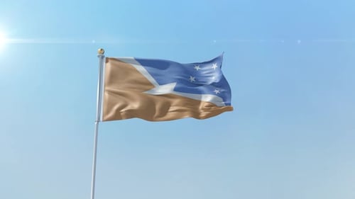 Realistic Waving Flag Animation Against Clear Blue Sky