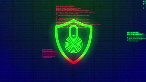 Cyber Security Shield with Padlock Digital Glitch Animation