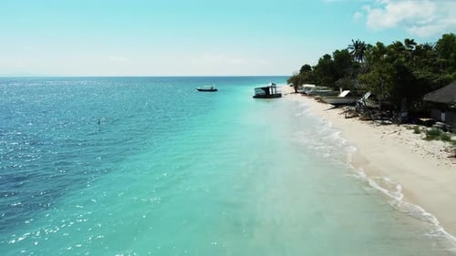 Fly Along White Sand Beach Small Tropical Island