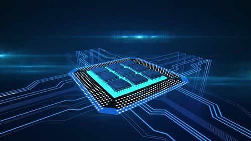 Futuristic CPU Microchip Animation on Circuit Board