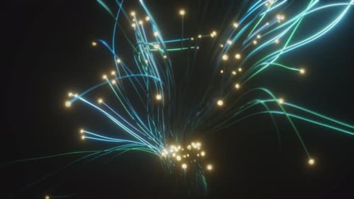 Abstrakte Glasfaser breitet sich auf dem schwarzen Hintergrund aus