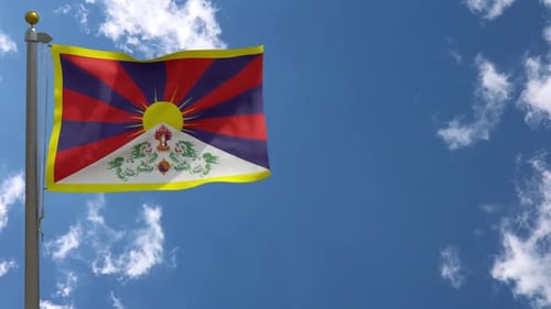 Realistic Tibetan Flag Waving in Wind with Blue Sky