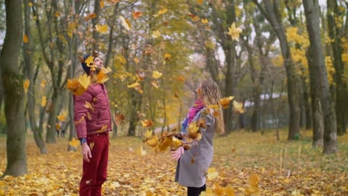 Couple Tossing Autumn Leaves in a Park