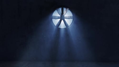 Animation des Rotationslüftungssystems mit Lichtstrahlen in der Betongarage 4