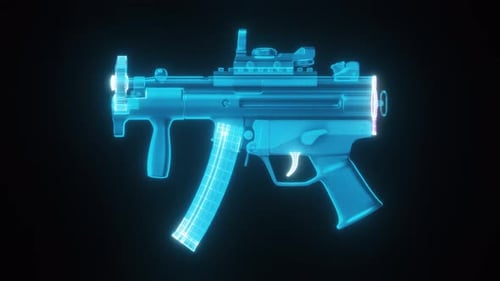 Futuristic Holographic MP5 Submachine Gun Wireframe Animation