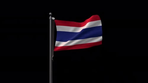 Realistic Thailand Flag Waving on Flagpole