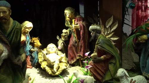 Illuminated Christmas Nativity Scene with Holy Family