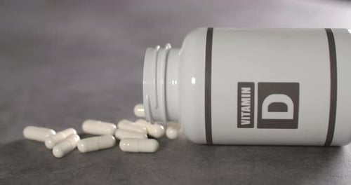 Bottle of Vitamin D Supplements with Pills