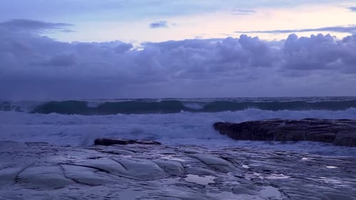 Wave Crashing Rocks Coast