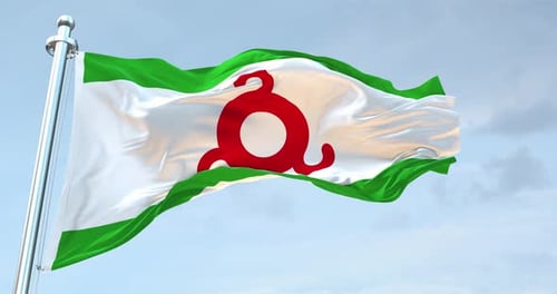 Realistic Waving Flag with Green Stripes and Red Symbol