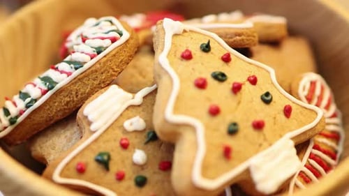 Bowl of Decorated Christmas Cookies