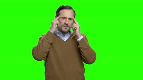 Mature Man Thinking on Green Screen