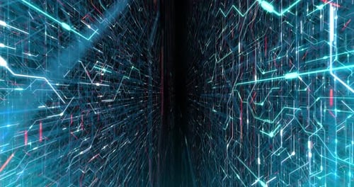 4K seamless loop abstract futuristic electronic circuit board.