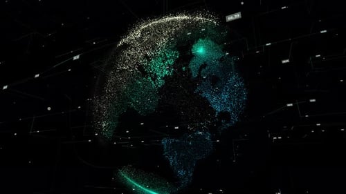 Futuristic Digital Globe Rotation with Global Data Network