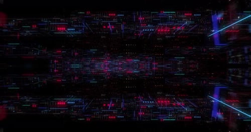 Fliegend über abstrakten Bewegungshintergrund, eine futuristische Leiterplattenschleife