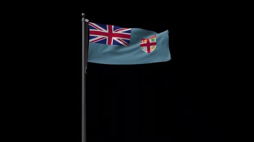 Realistic Waving Fiji Flag Animation on a Flagpole
