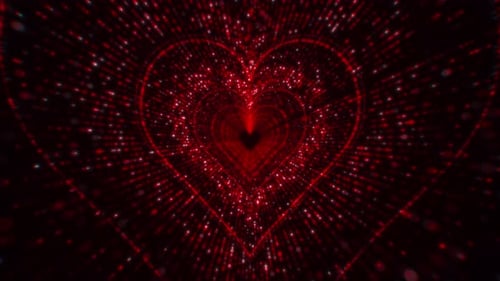 Abstract Red Striped Particle Heart Shaped Tunnel Background Loop