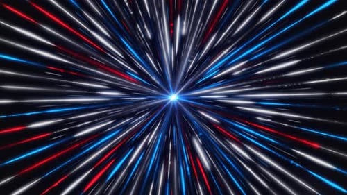 Wormhole in time and space with a blue light surrounded by millions of beams