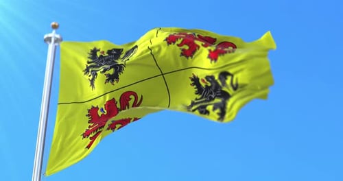 Realistic Waving Flag with Heraldic Lion Emblems