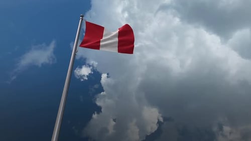 Peruvian Flag Waving Against Dynamic Cloudy Sky