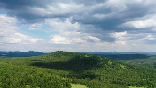 Flight Over Green Hills Meadows Valleys and Forests