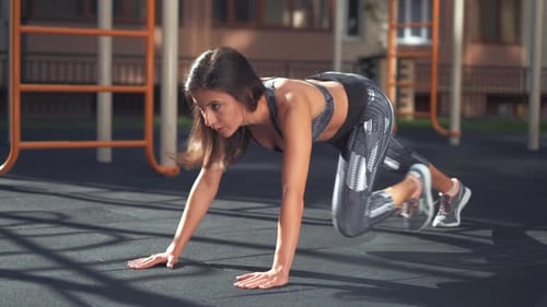 Woman Exercising Outdoors She Acted Mountain Climbe, Exercises for the Abs