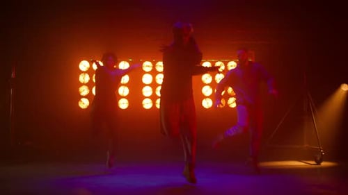 Hiphop Performers Moving Rhythmical on Night Club