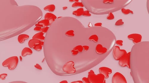 Glossy Pink and Red Hearts Falling Loop Animation
