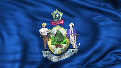 Realistic Waving Maine State Flag and Seal Animation